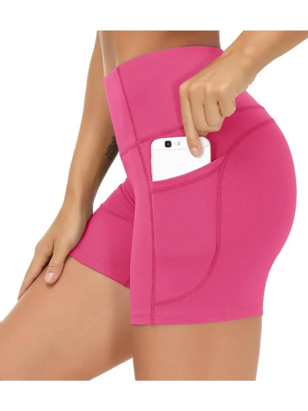 High Waist Yoga Shorts for Women - Tummy Control, Athletic Workout, Deep Pockets